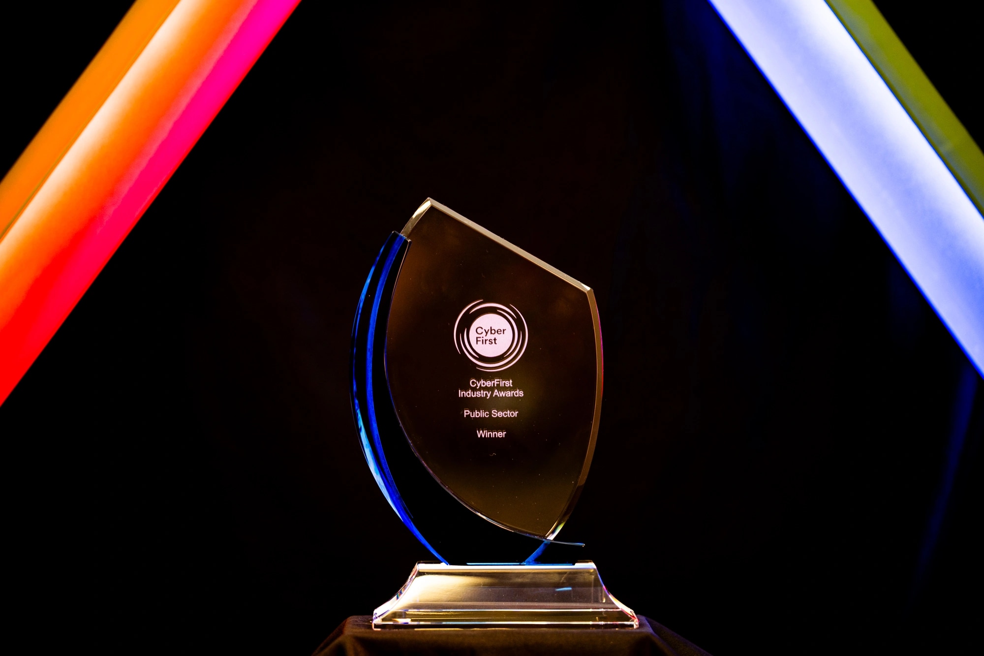 Image shows the glass CyberFirst  award