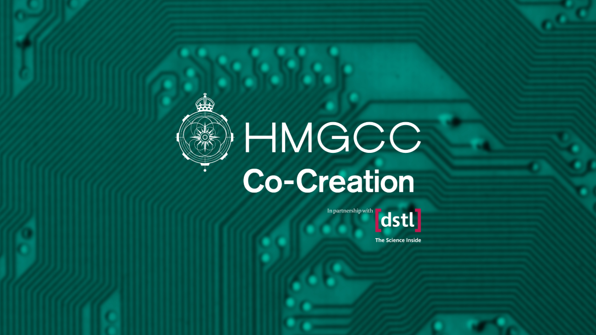 Close up of a PCB with the HMGCC Co-Creation over it